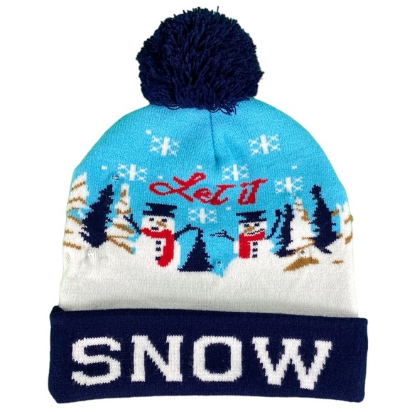 Blue Christmas Snowman Light Up Knit Beanie - Picture 1 of 13